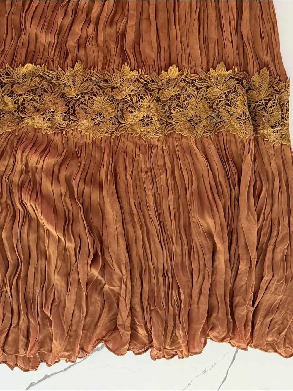 NWT Zara ZW Collection Wrinkled Embroidered Maxi Dress Brown Boho Size L - Picture 11 of 16